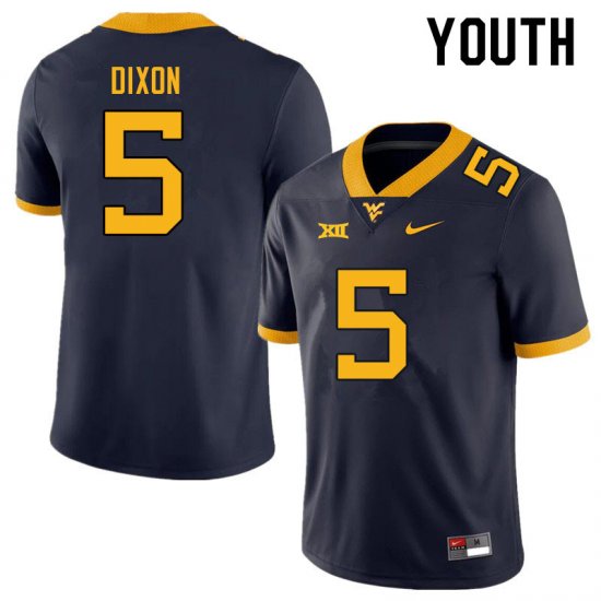 Youth West Virginia Mountaineers NCAA #5 Lance Dixon Navy Authentic Nike Stitched College Football Jersey XV15F13FR